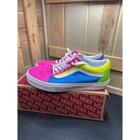 Vans Old Skool Mens Shoes 10 Neon Color Block Canvas & Suede Sneakers - Picture 10 of 11